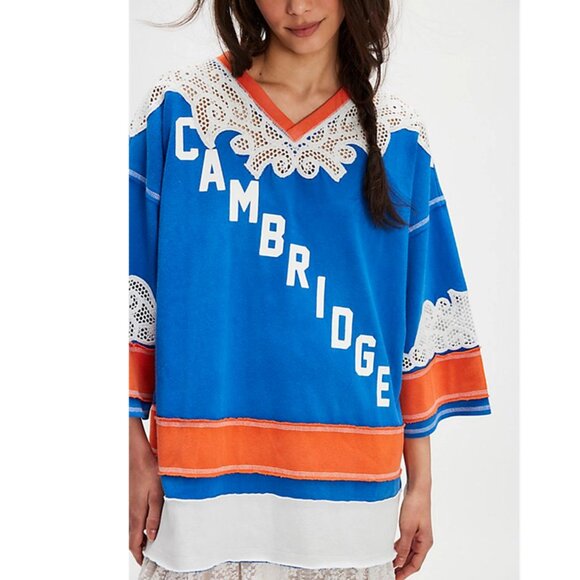 Free People Blue and Orange Short Sleeve Top - Picture 2 of 16